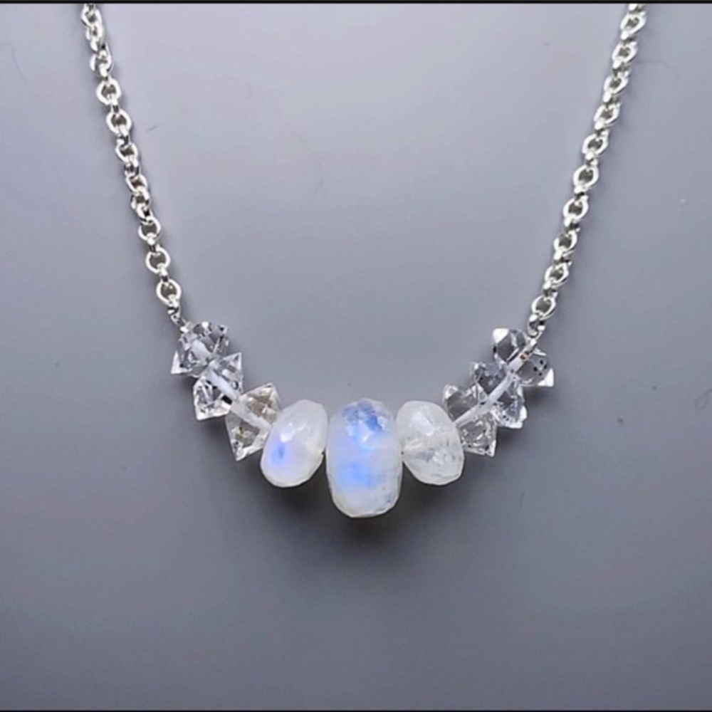 Hand Made Moonstone Diamond Necklace